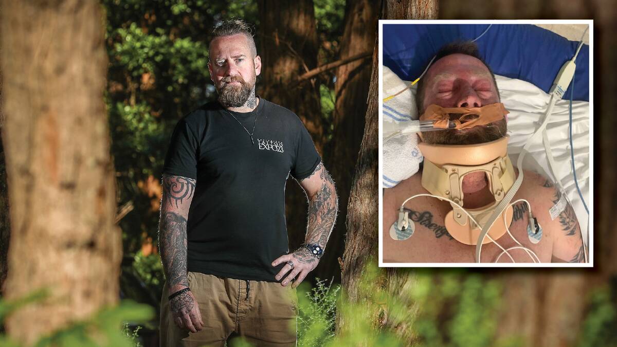 Tristan Patterson now and fighting for life in Liverpool Hospital after his accident on February 10, 2020. Picture supplied 