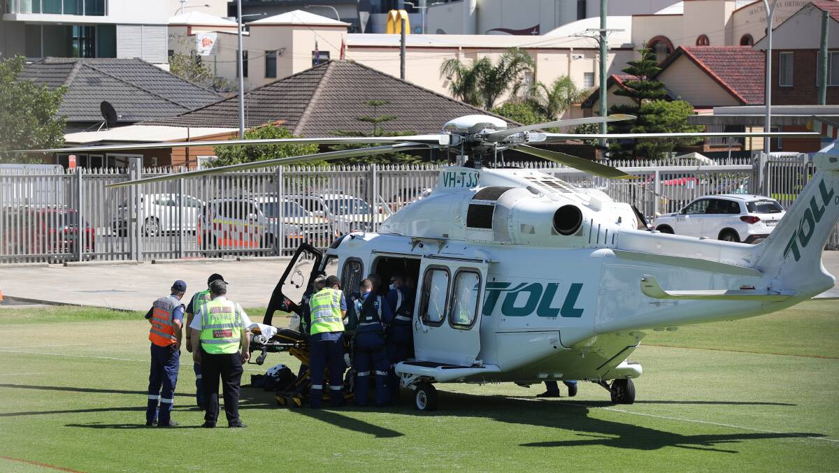 The woman in her 30s was later airlifted to hospital from WIN Stadium. Picture: Robert Peet