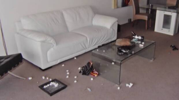 The inside of Tostee's apartment as shown in his Brisbane Supreme Court trial over the death of Warriena Wright. Photo: Seven News Brisbane

