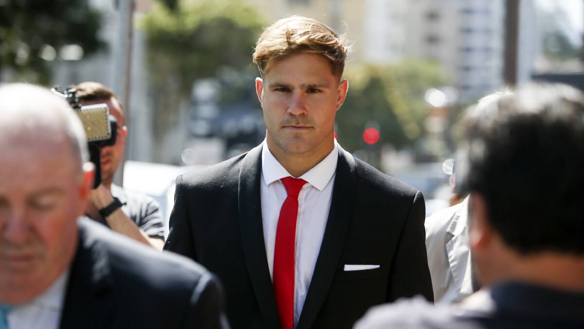 Jack de Belin arrives at Wollongong courthouse on Tuesday. 