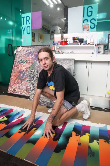 Artist Jedd Downes is part of 3D Studios, a Renew Wollongong tenant helping to activate Globe Lane. Pictures: Adam McLean.