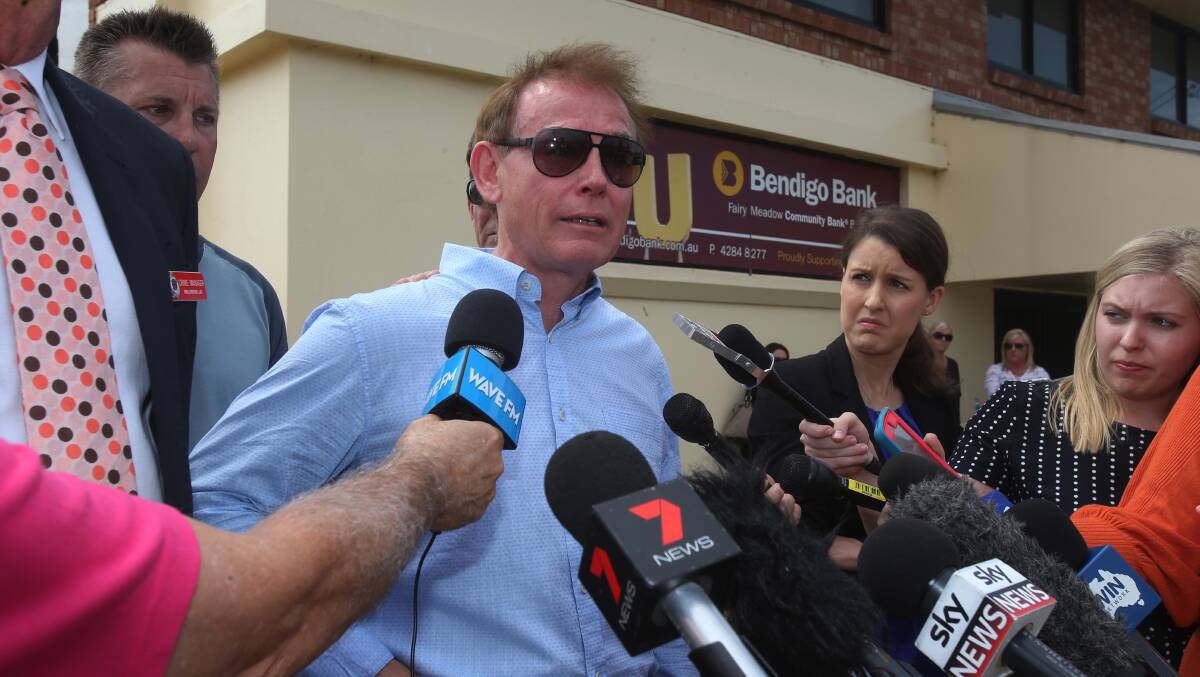 Never give up hope: Ricki Nash addresses the media outside the Fairy Meadow Surf Club in April 2018. Picture: Robert Peet 
