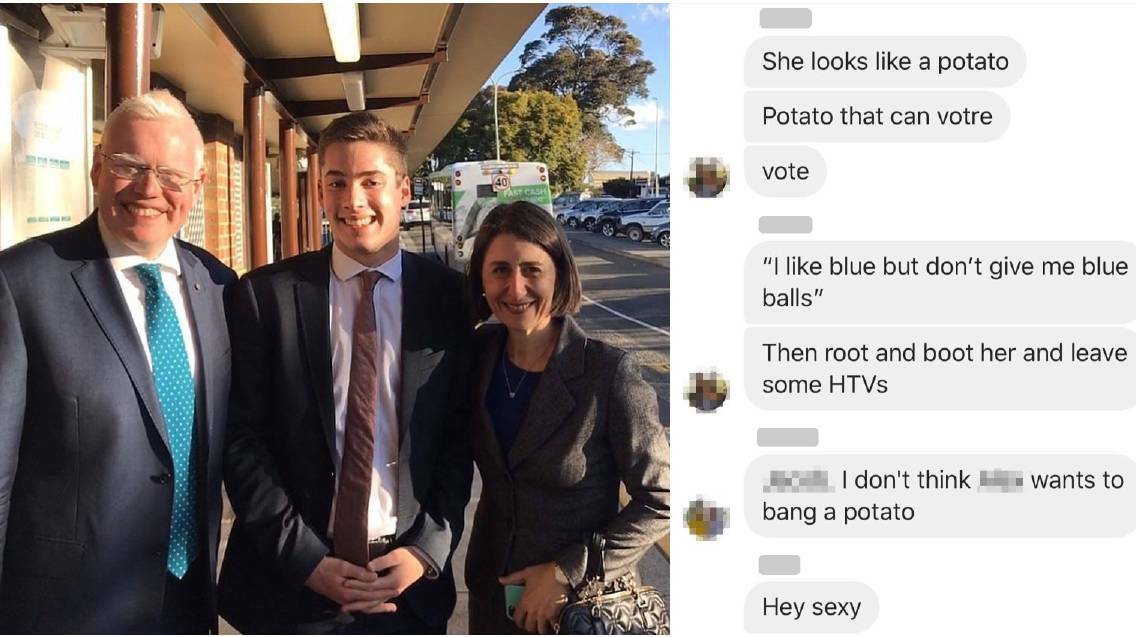 Jacob Sich (centre) pictured with Kiama MP Gareth Ward, who has since been appointed Minister for Family and Community Services, and Premier Gladys Berejiklian. 