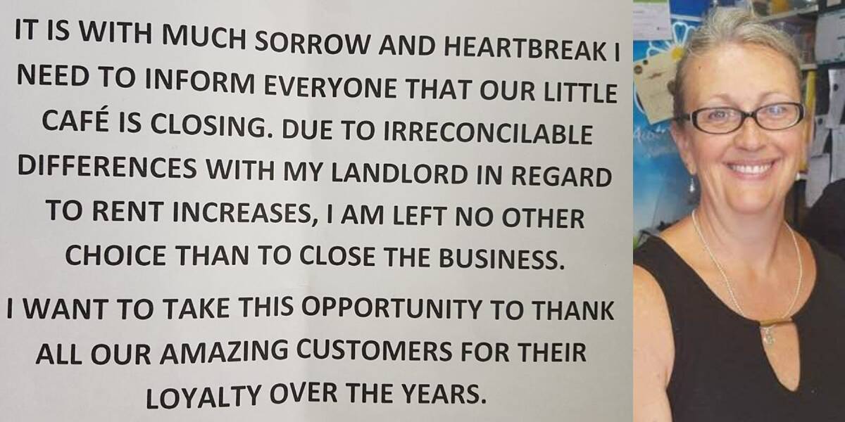 The emotional note Gilmour, right, posted to inform customers of her cafe's imminent closure.