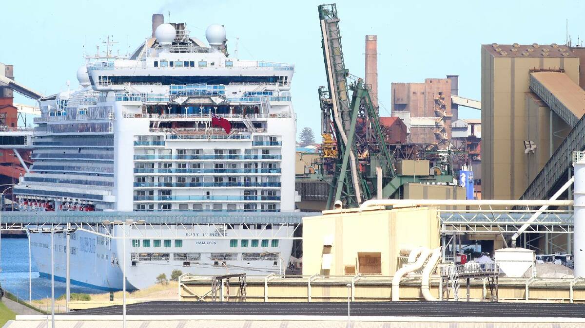 Stricken cruise ship Ruby Princess docked at Port Kembla. 