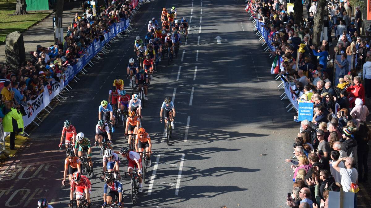 Cyclists racing in the UCI that took place in Harrogate, England in 2019.