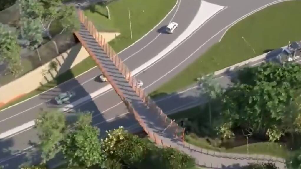 A video still of the pedestrian bridge that's been quitely removed from design plans.