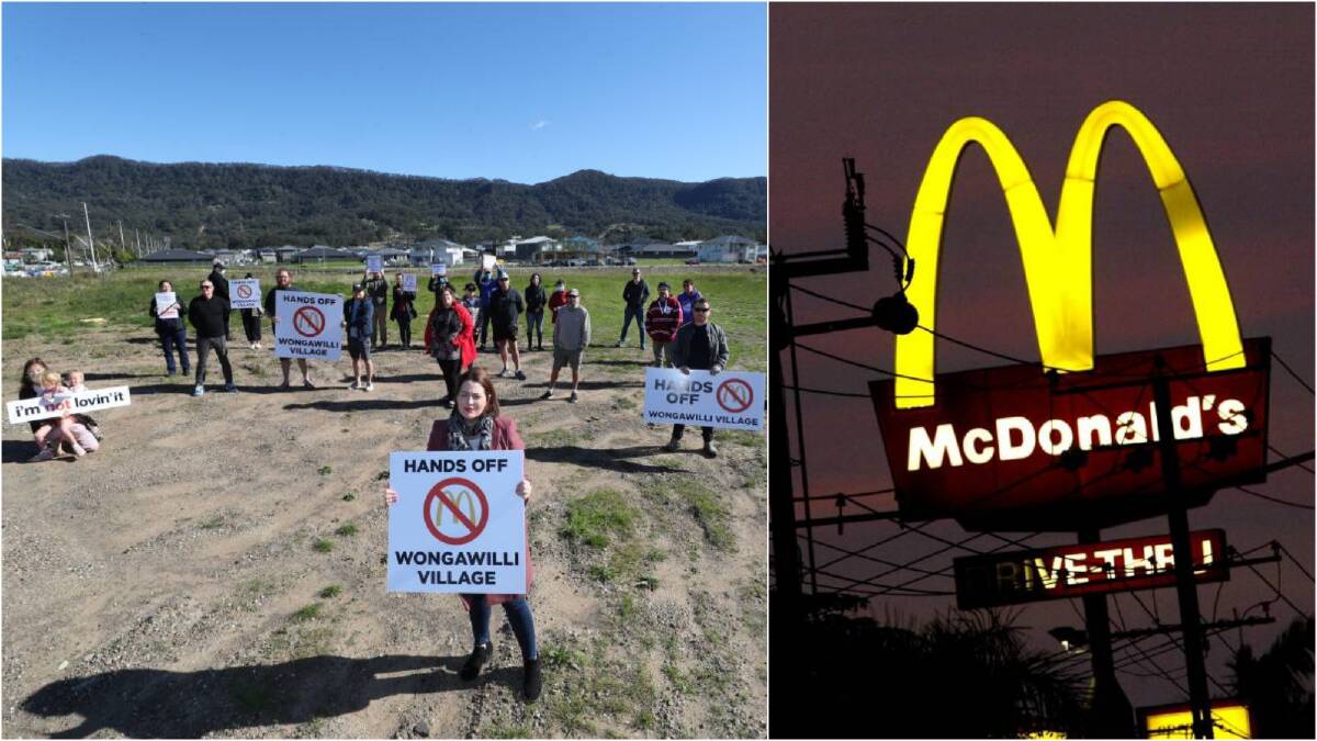 Burger off: Wongawilli resident Natasha Panetta with other concerned residents at the site of a proposed 24-hour McDonald's and service station at Wongawilli in August, when the fast-food giant launched its court bid. Picture: Robert Peet