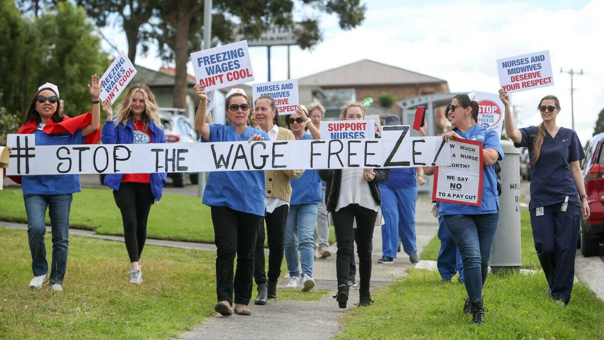 Illawarra nurses and midwives protest against the wage freeze back in May.