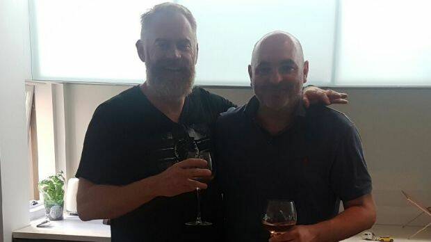 Simon McIntyre (left with beard) and Daniel Hausman on Christmas Day 2016. Photo: Supplied

