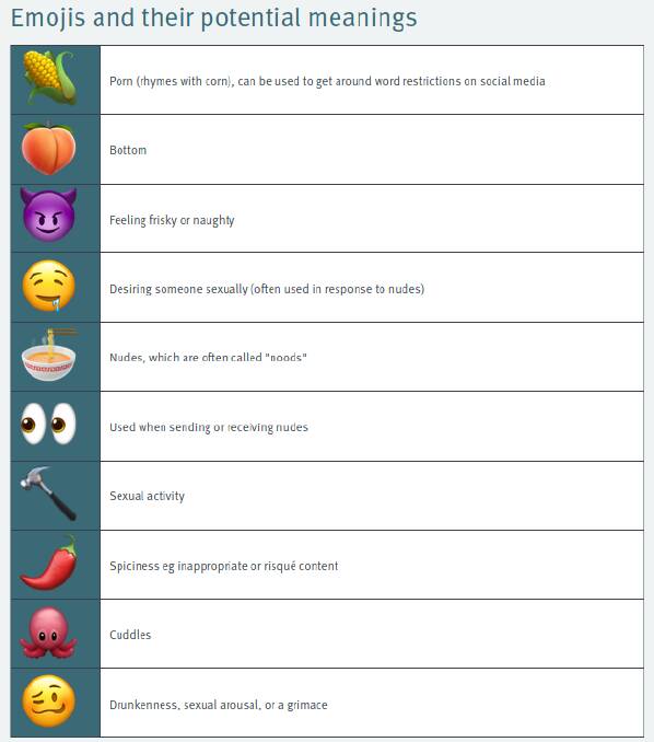 This guide is meant to provide a broad overview because slang, acronyms, emojis and emoticons can have multiple meanings and be used in many different ways, police say.