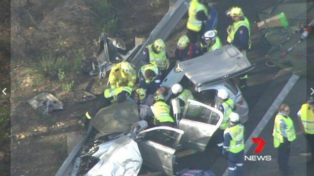 Emergency services respond to the crash on the Hume Highway. Photo: SEVEN NEWS
