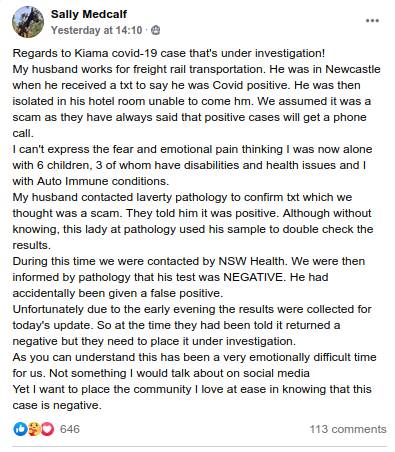 Kiama family reassures community after false positive
