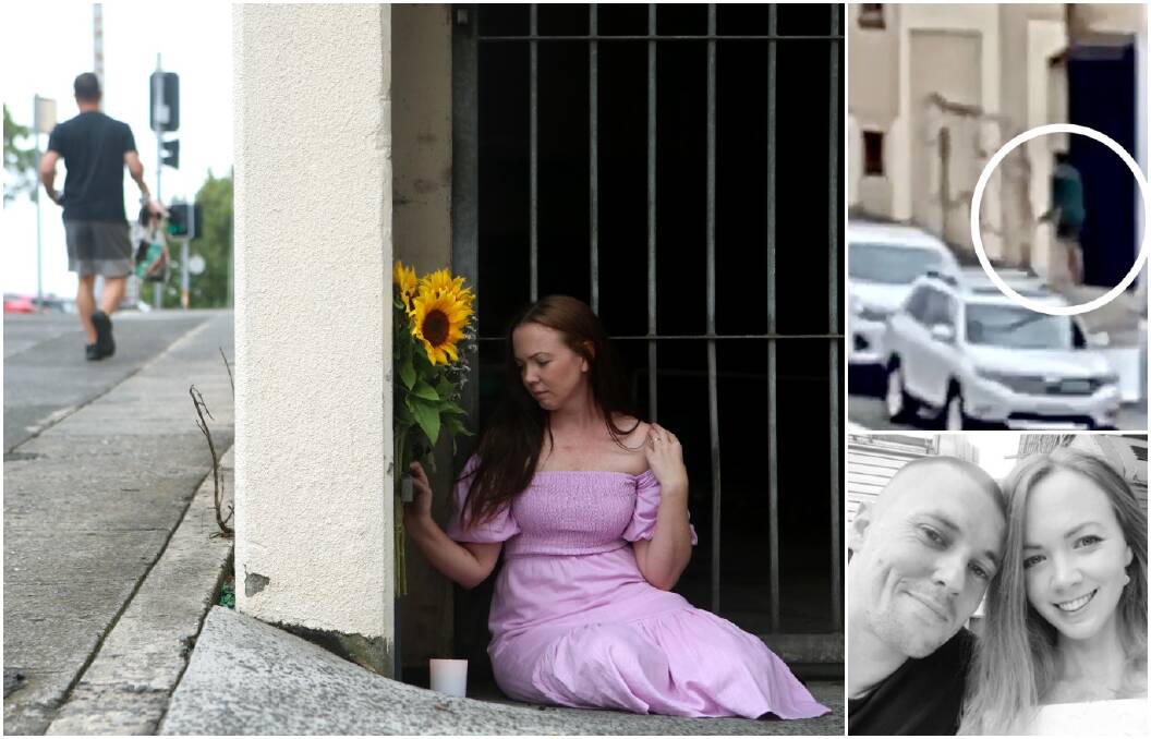 Elysia Rowney at the place where Mathew died. TOP RIGHT: Mathew is captured on camera with the stolen gun and (BOTTOM RIGHT) with Elysia, in happier times. Main picture: Sylvia Liber 
