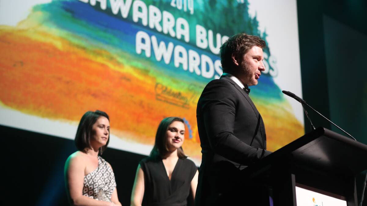 Winning ways: Symbio Wildlife Park general manager Matt Radnidge gives his acceptance speech at Illawarra Business Awards. Picture: Adam McLean.
