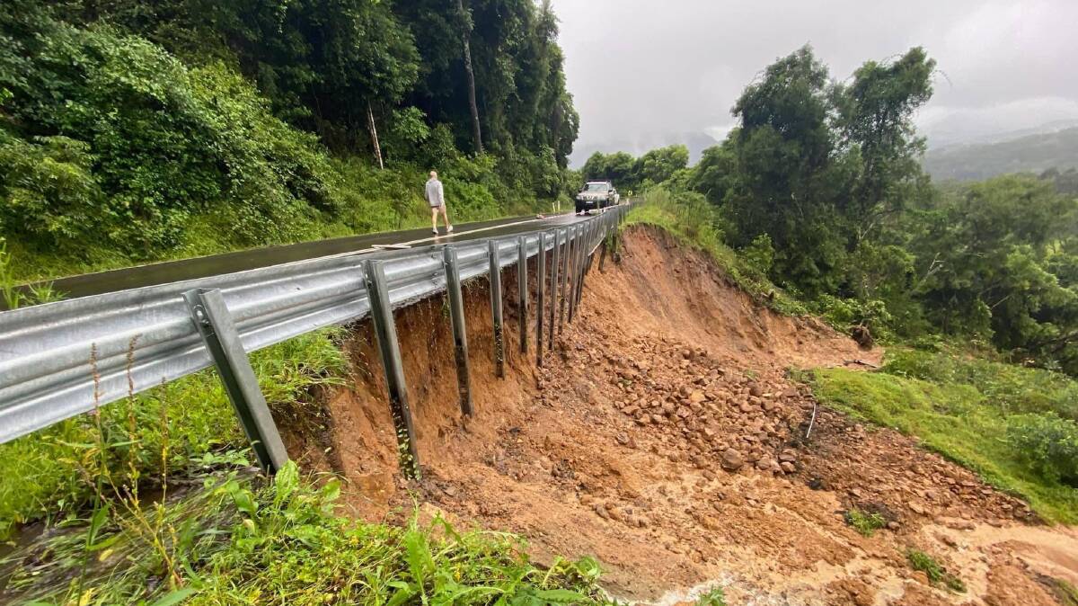 Moss Vale Road between Main Road and Myra Vale Road is closed, with the earth beneath a section of road washing away at Barrengarry. Photo: Trina Dando, via Kangaroo Valley Public Noticeboard