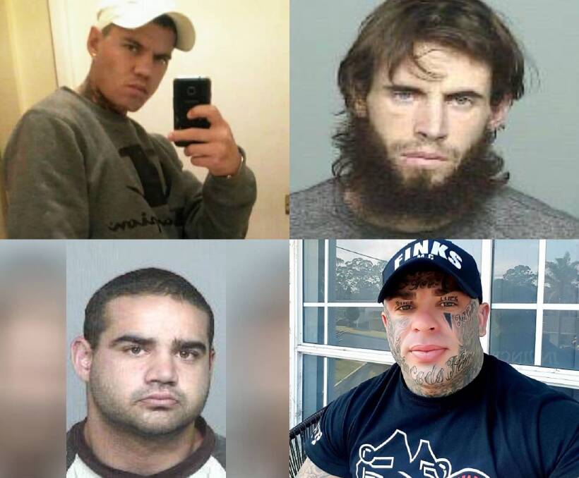 Gang wars: Andrew Coe (top left) and Richard Dutton (bottom left) are facing charges, while Damien Featherstone (top right) allegedly called the shots from jail. Finks member Troy Forniciari (bottom right) was allegedly the target. 
