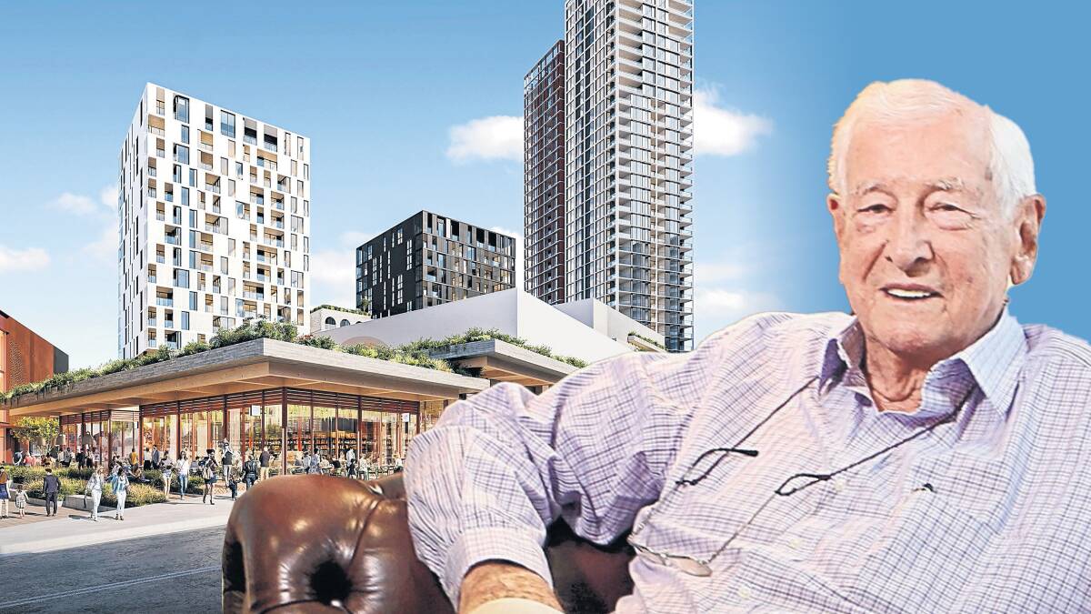 A digital composition of Bruce Gordon in front of the proposed WIN Grand development.