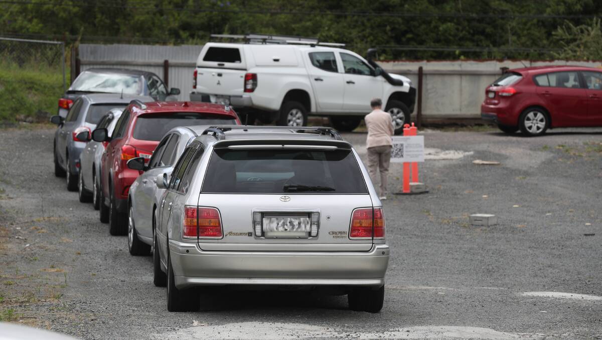 Queues returned to the Denison Street drive-through testing site on Wednesday. Picture by Robert Peet