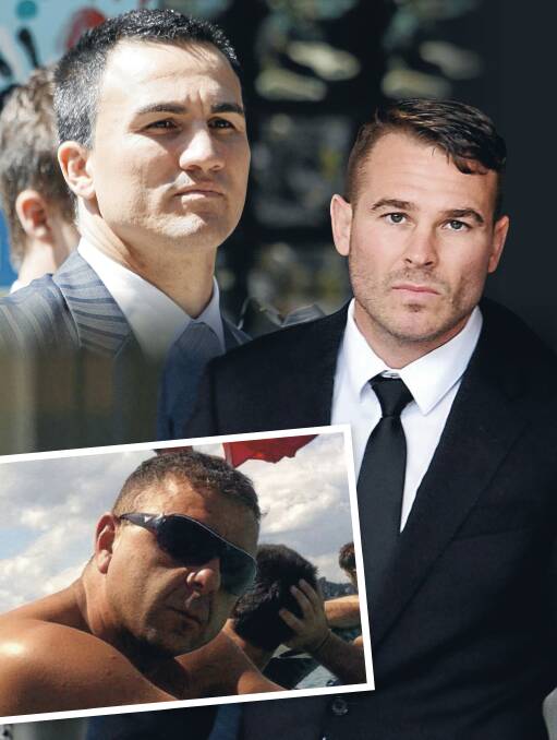 Robert Nikolovski (top left) and Matthew Wiggins (right) are on trial accused of planning and carrying out the execution of Comanchero bikie Darko Janceski (bottom) outside his home in Berkeley in April 2012.