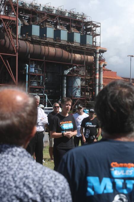 Support: ACTU secretary Sally McManus was in Port Kembla on Wednesday as a show of solidarity for the locked-out workers from the Port Kembla Coal Terminal. Picture: Robert Peet