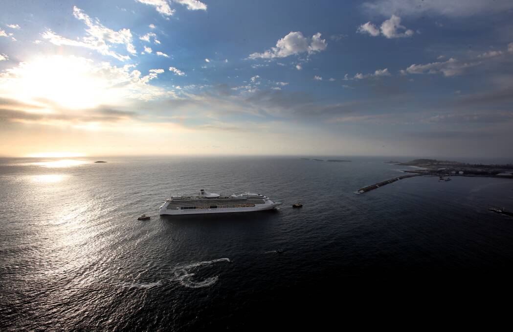 Radiance of the Seas cruises into Port Kembla Harbour on Sunday. Photo: Robert Peet