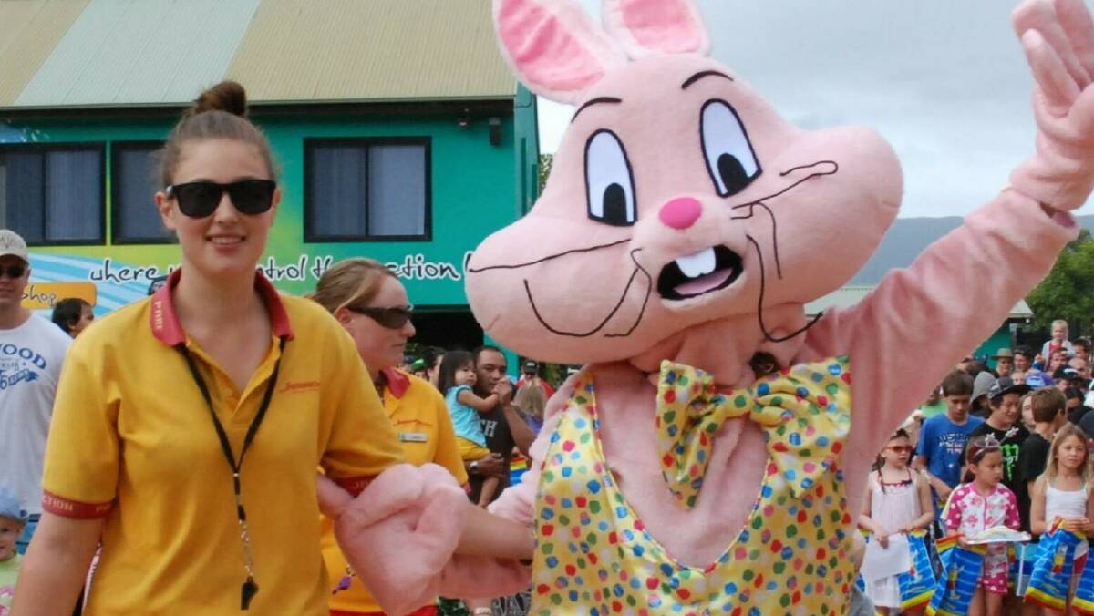 A lifeguard with the Easter Bunny at Jamberoo Action Park.