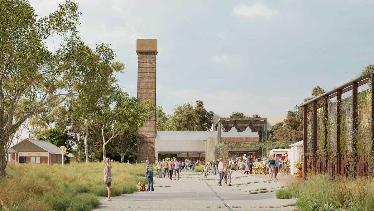 An artist's impression of the coke works heritage precinct, which runs alongside Corrimal train station.