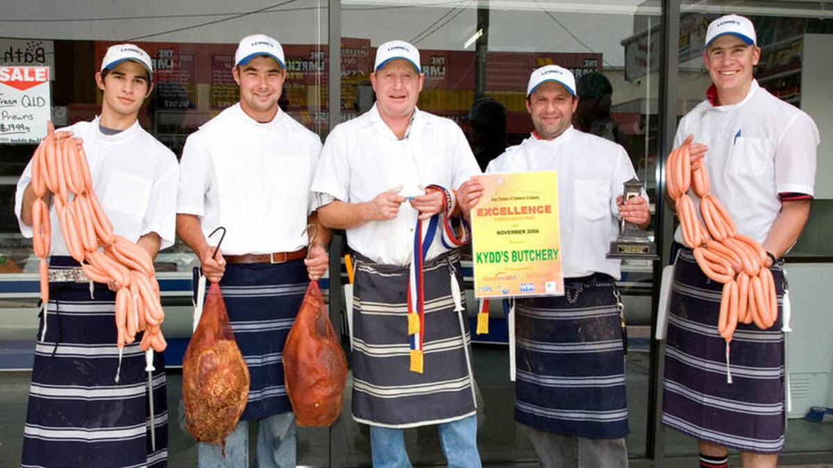 Shane O'Neill (second from left) and co-workers from Kydd's Butchery in Bega.