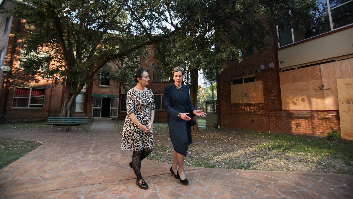 Minister for Social Housing Pru Goward and Anne Skewes, deputy secretary of the Land and Housing Corporation at the Crown Street site in 2018.
