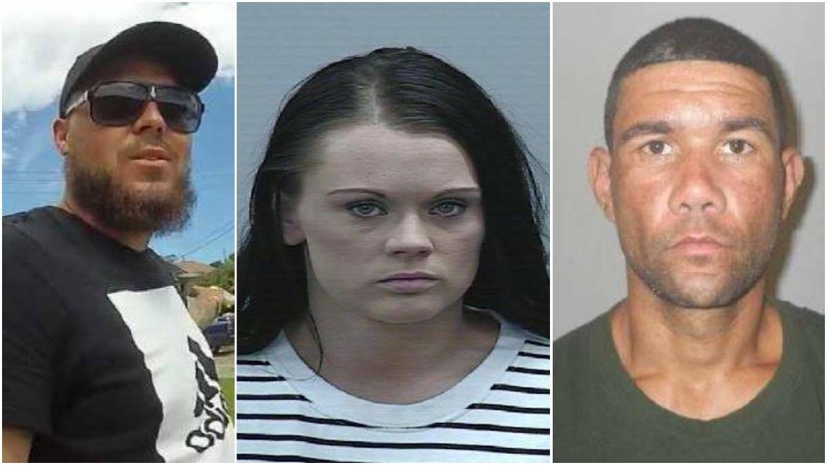 Police have charged Andrew Russell (right) with murder over a fatal car accident at Albion Park Rail. Darren Butler (left) and Holly Green are still wanted by police.