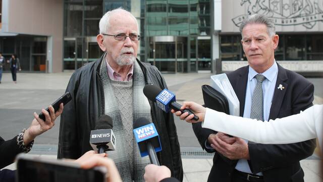 Representing the De Gruchy victims, Ray Halliwell and Howard Brown outside Parramatta Court on Friday. Picture: Adam McLean