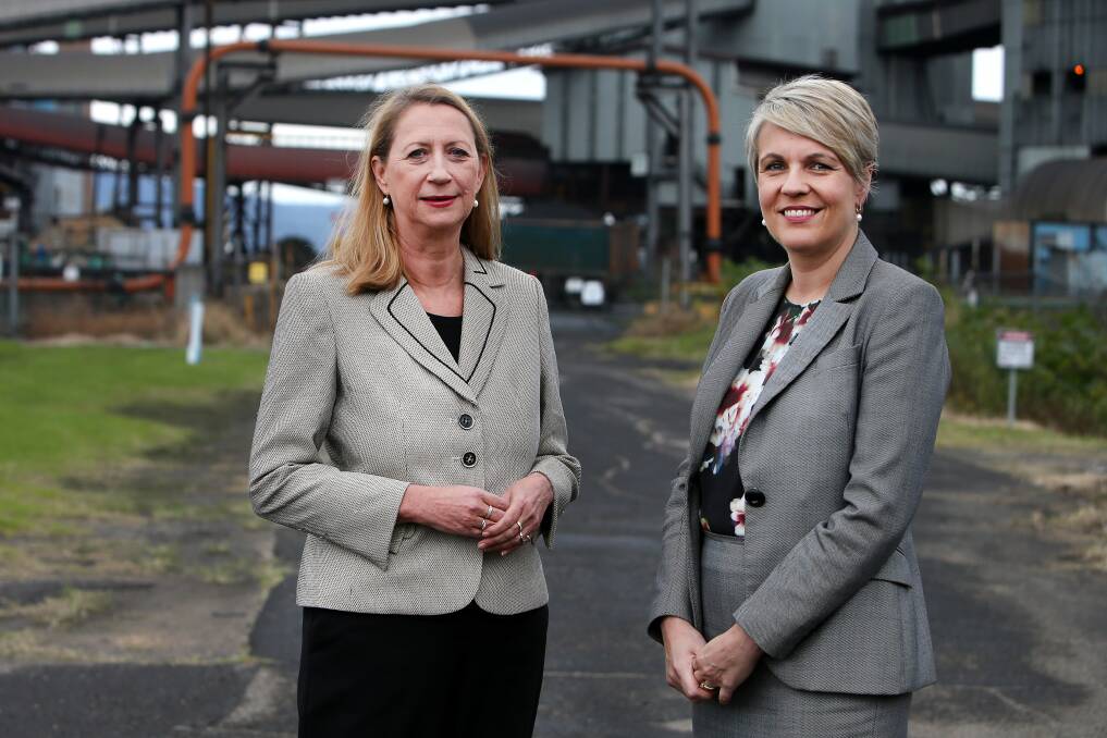 Sharon Bird pictured with fellow Labor MP Tanya Plibersek at Port Kembla in 2016. Picture: Sylvia Liber