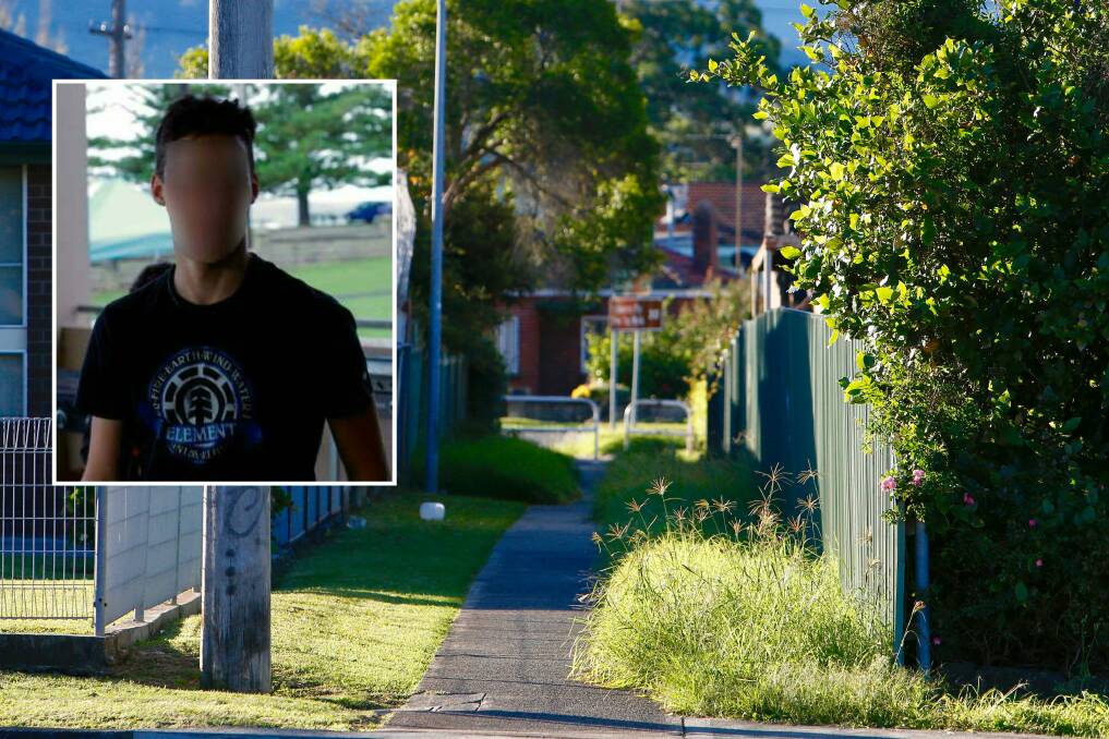 Police say the teenaged victim (inset) was critically injured near this Albion Park laneway. 