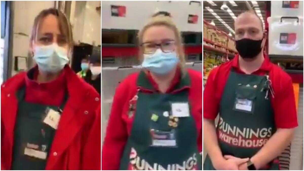 The Bunnings staff filmed by a woman refusing to wear a mask. 