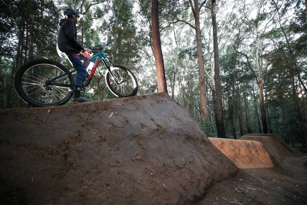 Fifteen-year-old Fergus Bolack atop one of the iconic jumps at 'Possums'. Picture: Adam McLean.