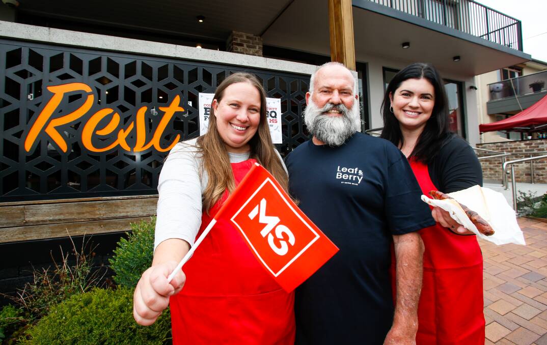 TREKKERS: Sarah De Vuono, Stewart McGarity and Renee Criddle at an MS BBQ fundraiser held at Rest cafe on Sunday May 30. Picture: Anna Warr. 