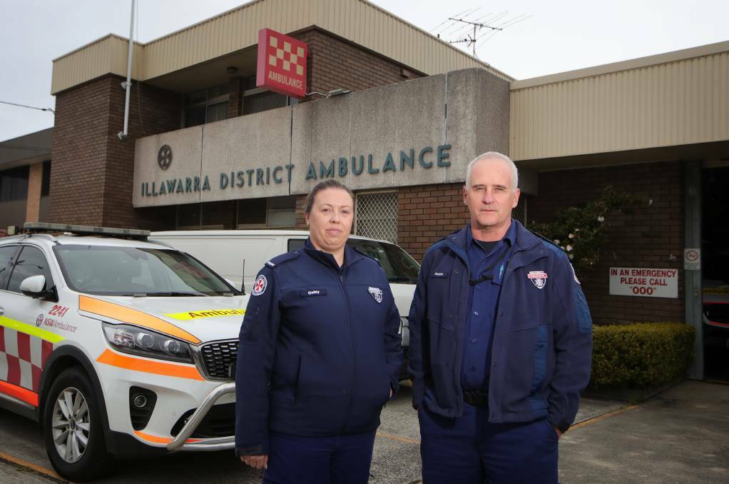 Worried: Paramedics and Health Service Union delegates Tess Oxley and Anton Jamsek at Wollongong ambulance station. Picture: Sylvia Liber.