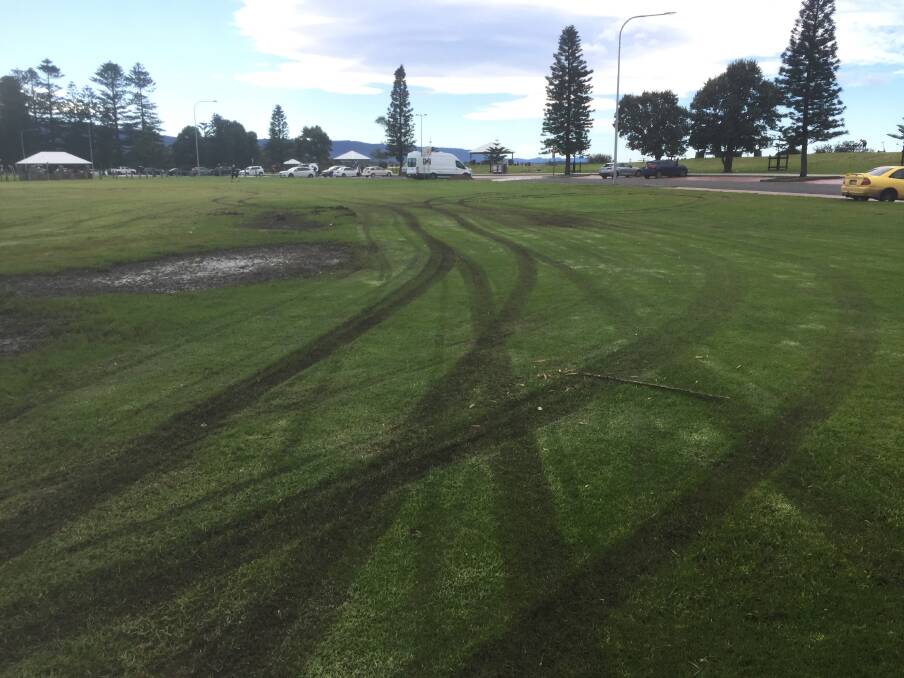 DISAPPOINTING: Hoons tore up the grounds of the main oval at Stuart Park over the weekend. Picture: Anna Warr.
