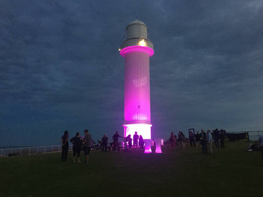 The Wollongong Lighthouse is purple for Reclaim the Night. Picture: Natalie Croxon.