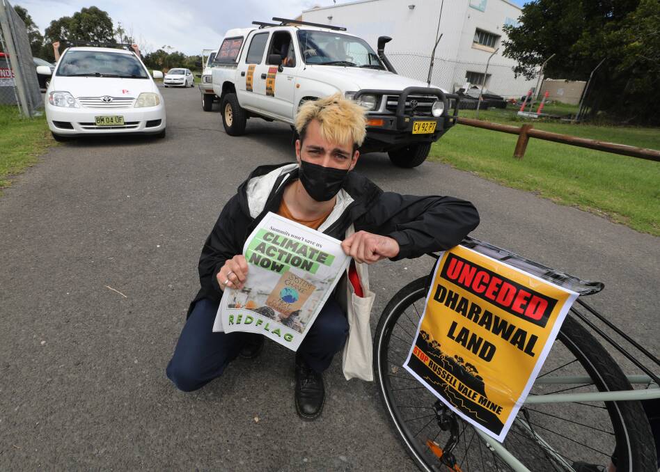 NO MORE BLAH: Organiser Jack Mansell at the Russel Vale mining protest on Saturday. Picture: Robert Peet.