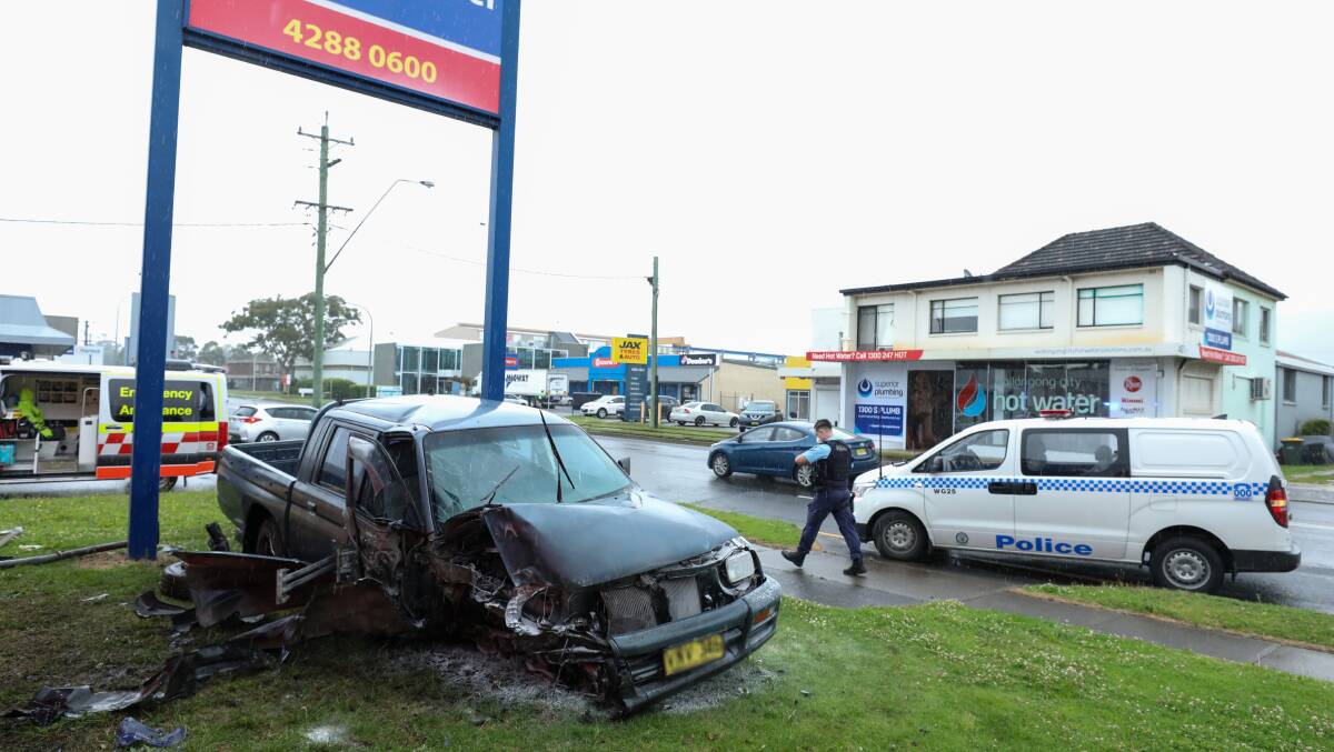 A single vehicle crash at Fairy Meadow. Picture: Adam McLean.