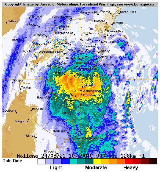 The weather bomb over the Illawarra at 9pm on Tuesday. Picture courtesy of the Bureau of Meteorology.