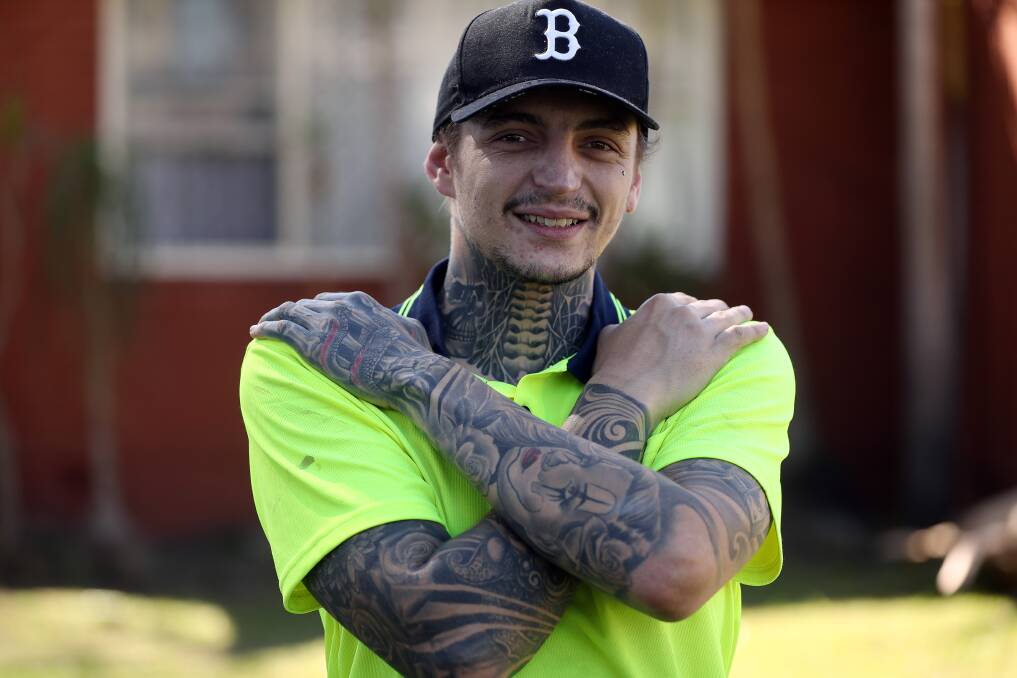 BLACKLISTED: Dapto carpenter Tristan Page says many Illawarra nighclubs won't allow him entry because of his tattoos, despite offers to cover them up. Picture: Robert Peet.