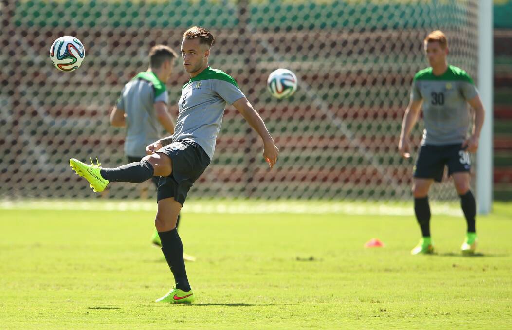Adam Taggart at training with the Socceroos in Vitoria, Brazil, this week. Picture: GETTY IMAGES
