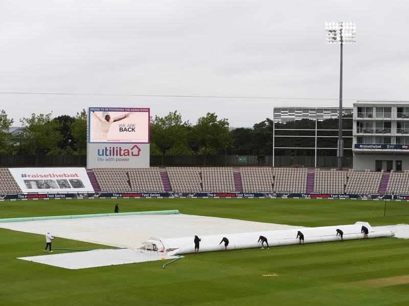 Rain has delayed cricket's much-anticipated return at Southampton, with England hosting the Windies.