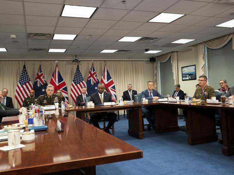 Australia, the United States and the United Kingdom have taken part in a meeting at the Pentagon. (AP PHOTO)