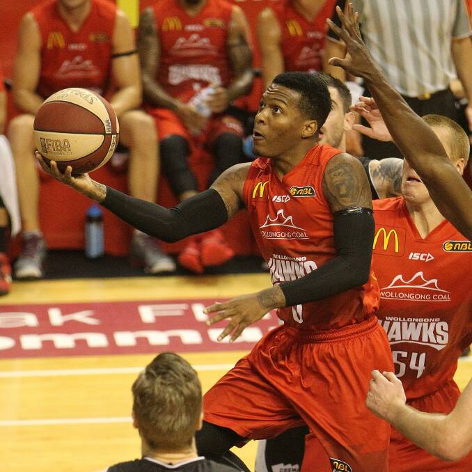 Jahii Carson takes flight in the Hawks' hard-fought 93-82 home win over Melbourne United on Friday night. The victory preceded a tough loss to Cairns on Sunday.Picture: GREG TOTMAN