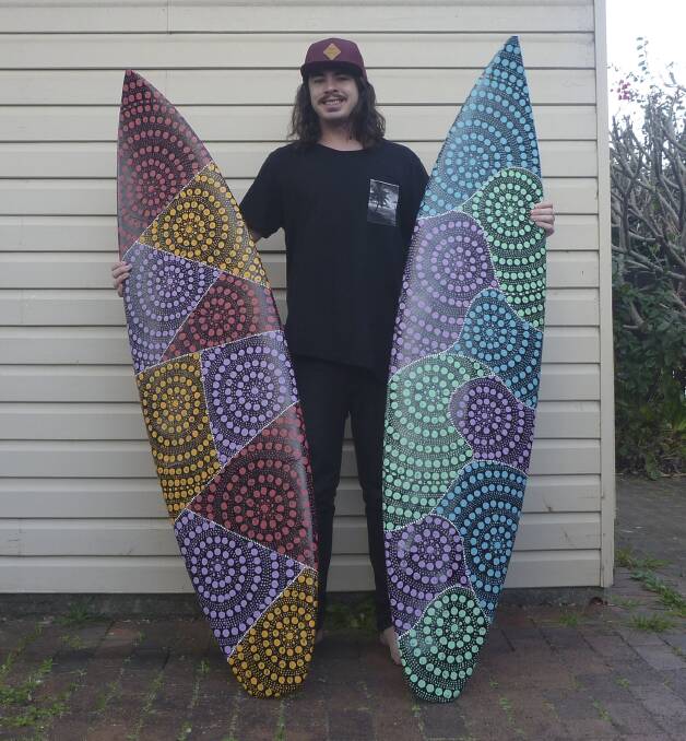 Gwynneville artist Zac Bennett-Brook with a selection of his art featuring at the RAW Exhibition at Hotel Illawarra on December 3.