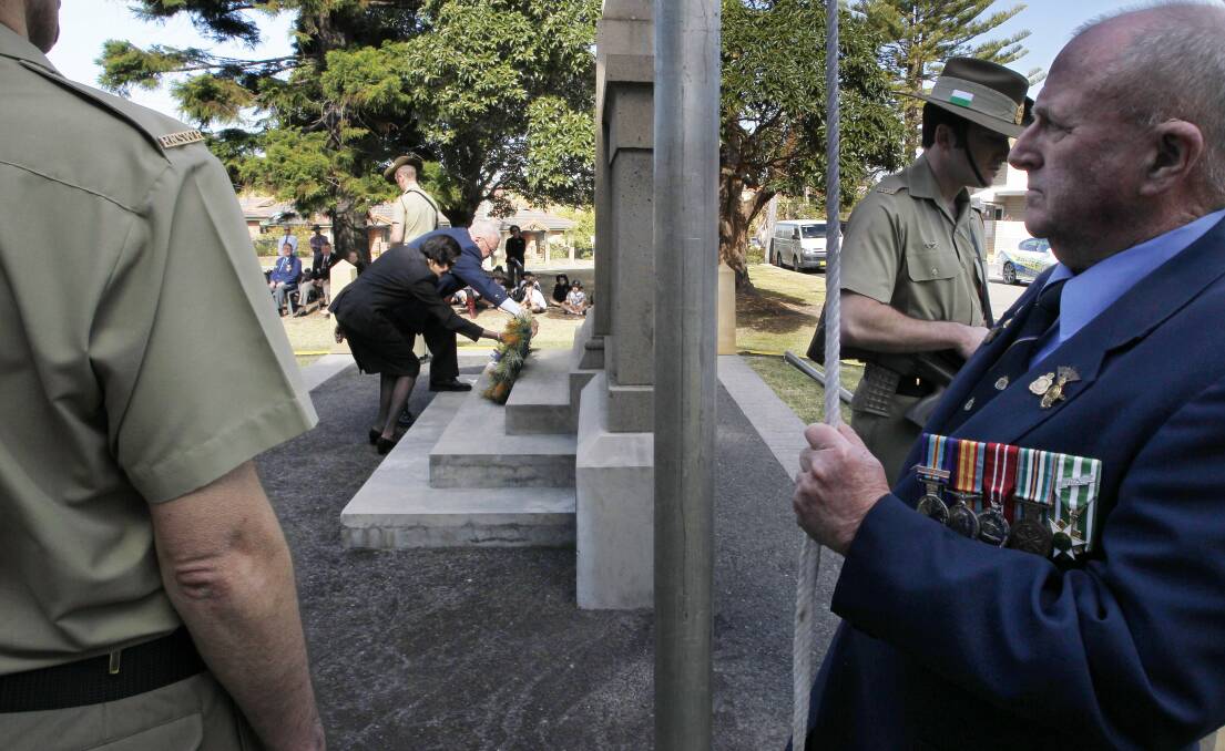 Marie Bashir lays a wreath at the memorial. Picture: ANDY ZAKELI